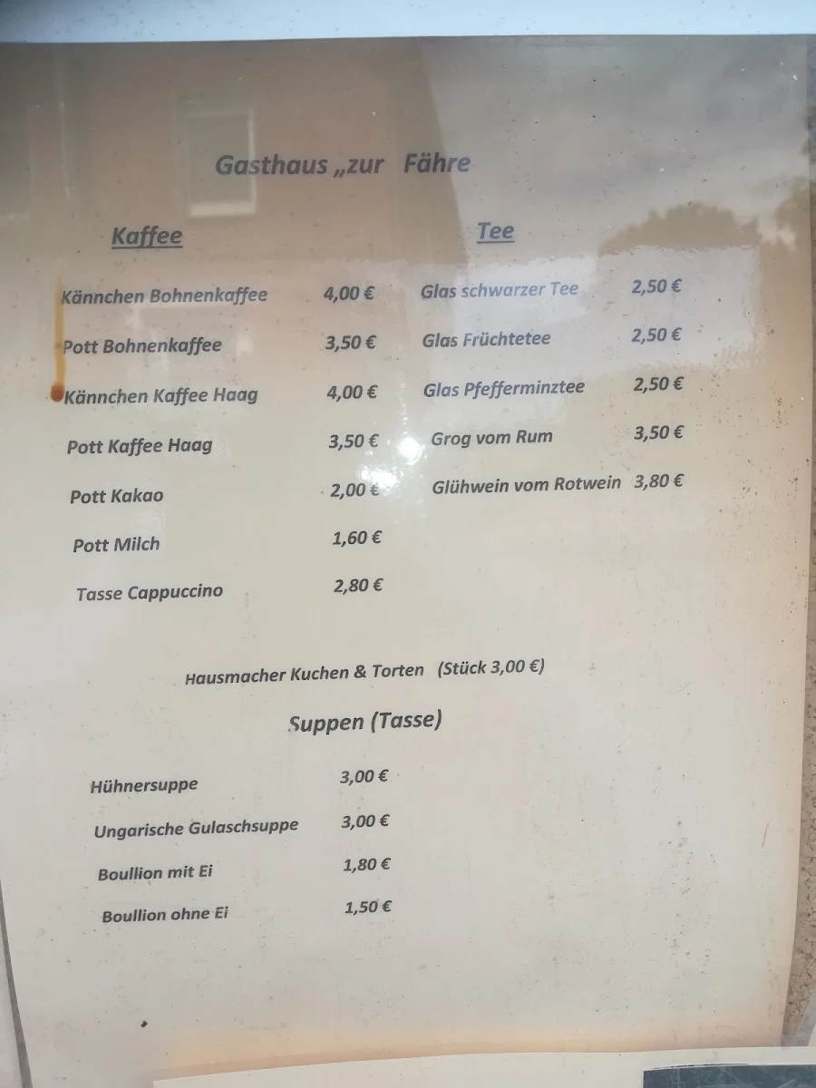 Speisekarte, Gasthaus zur Fähre Herstelle