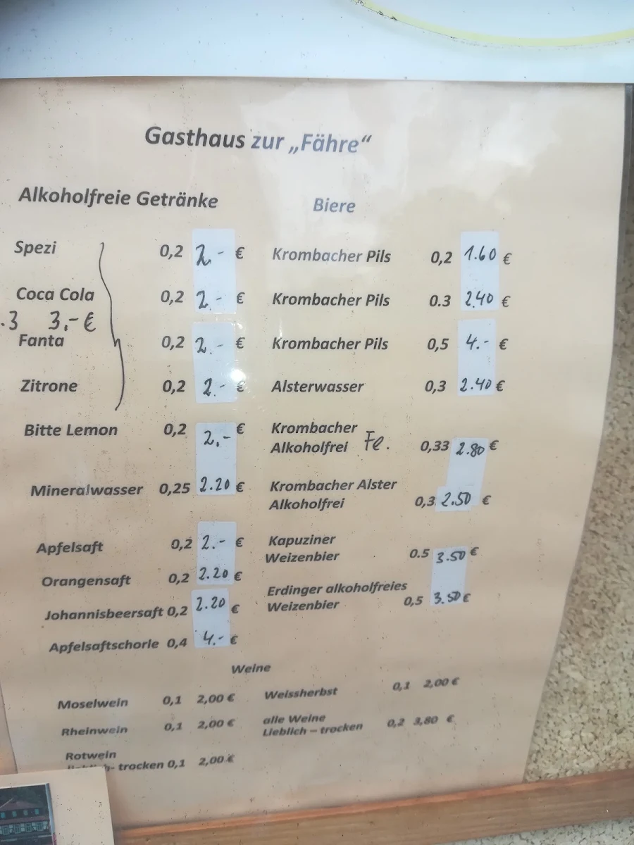 Speisekarte, Gasthaus zur Fähre Herstelle