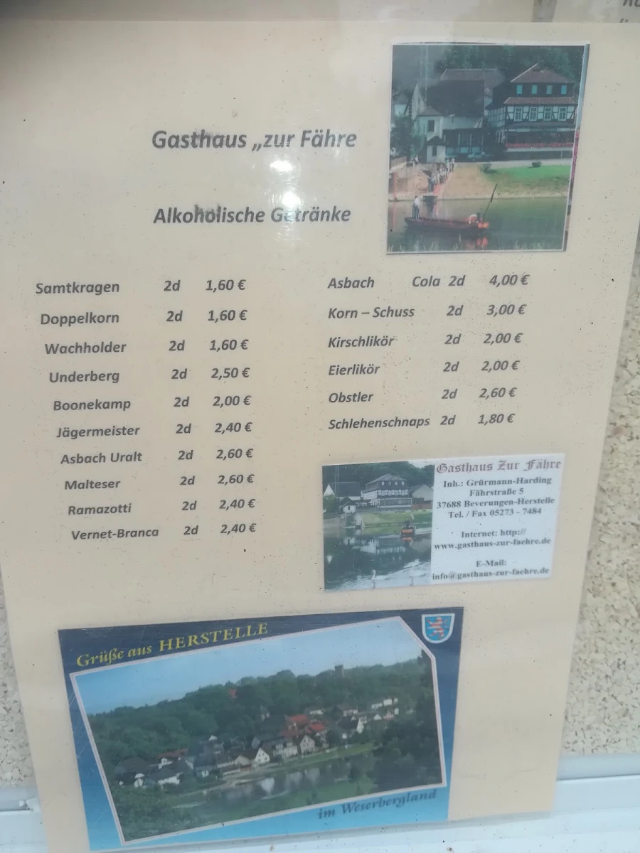 Speisekarte, Gasthaus zur Fähre Herstelle