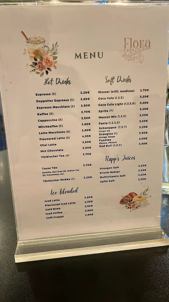 Speisekarte, Café Flora