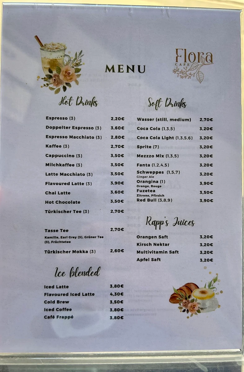 Speisekarte, Café Flora