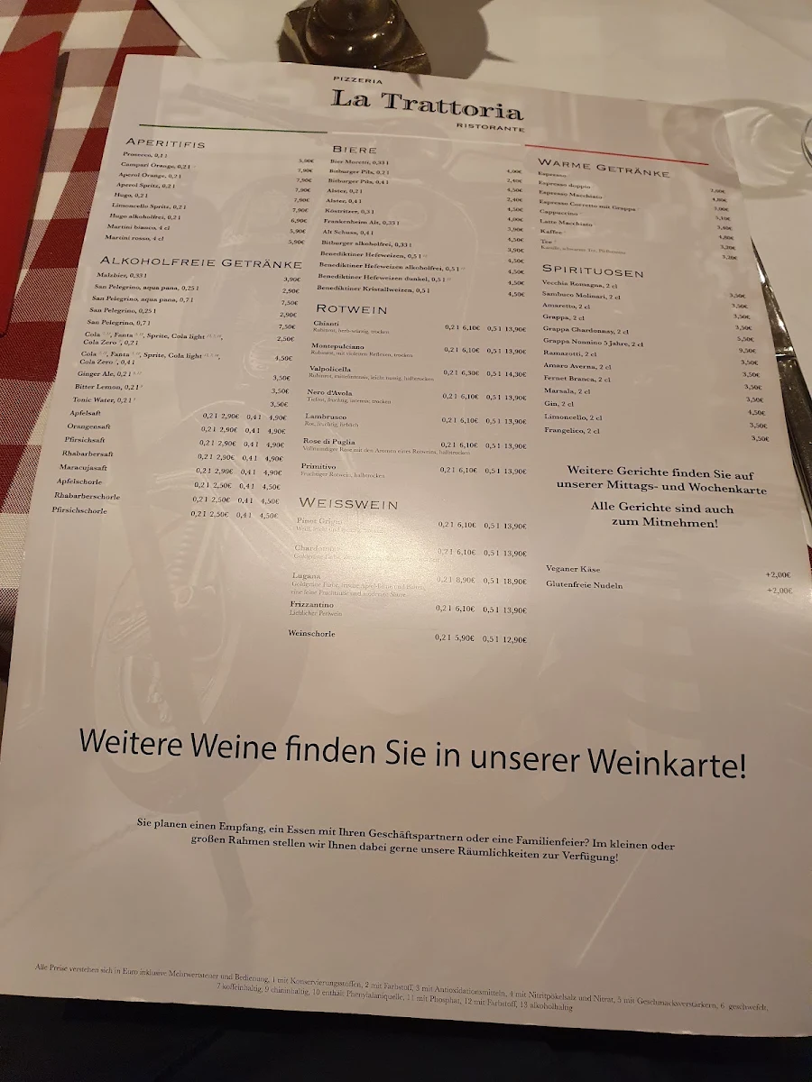 Speisekarte, La Trattoria