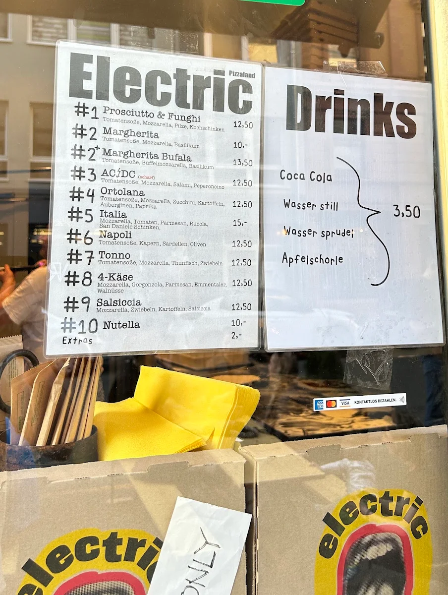 Speisekarte, electric Pizzaland