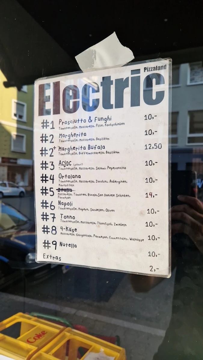 Speisekarte, electric Pizzaland