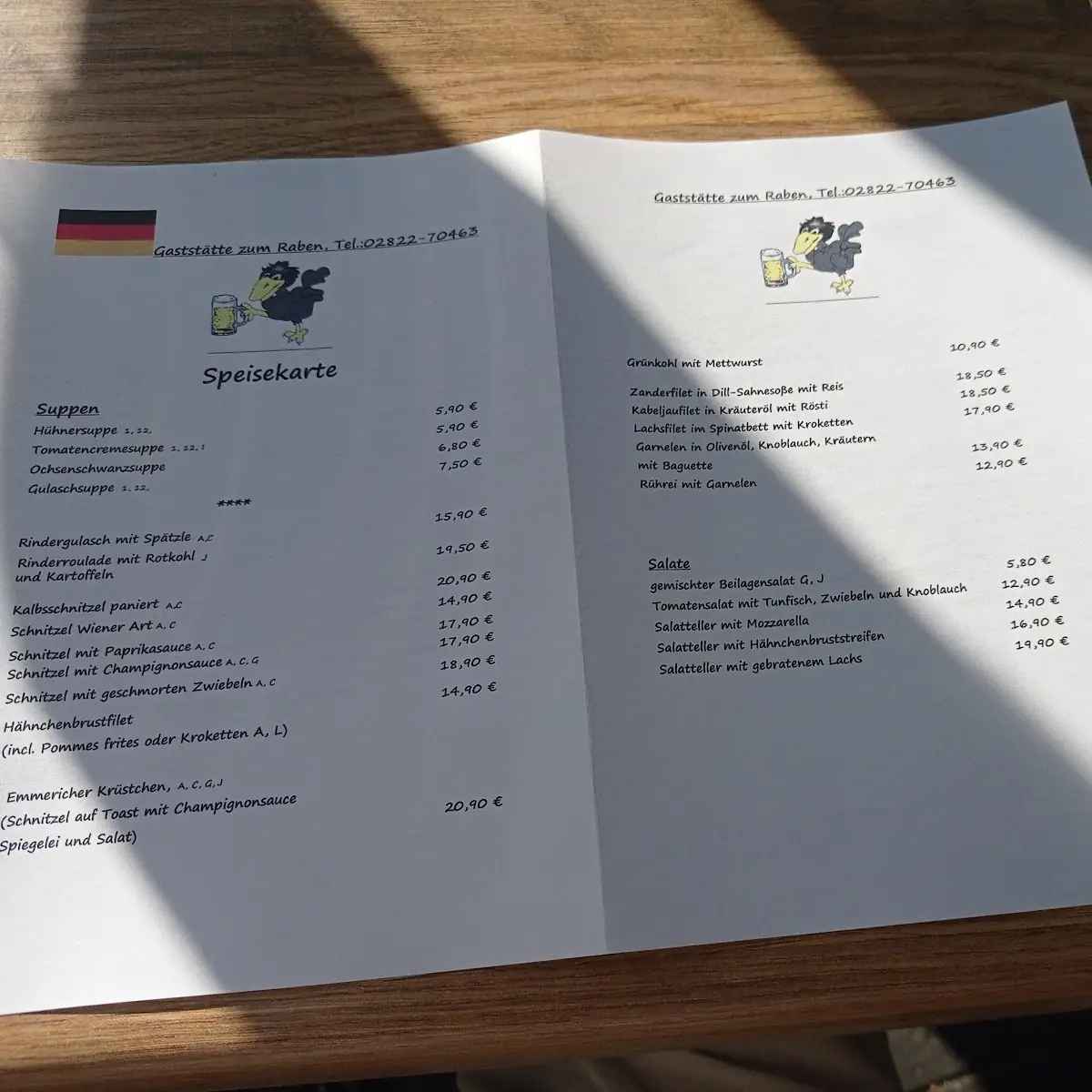 Speisekarte, Zum Raben
