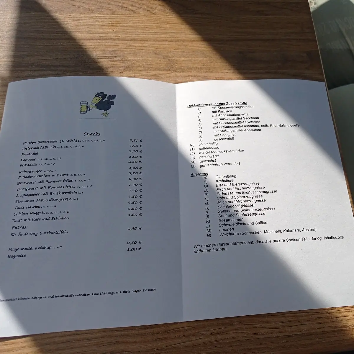 Speisekarte, Zum Raben