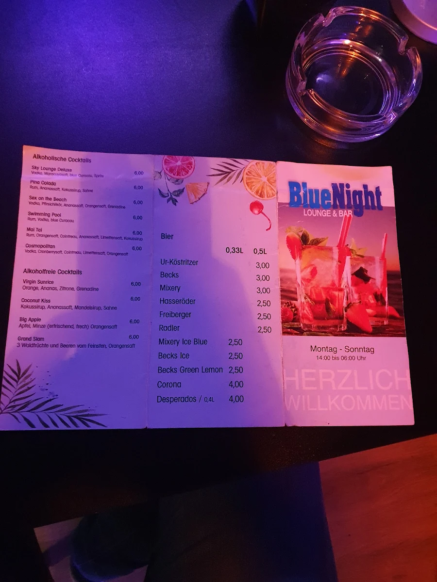 Speisekarte, Blue Night Cafe Bar