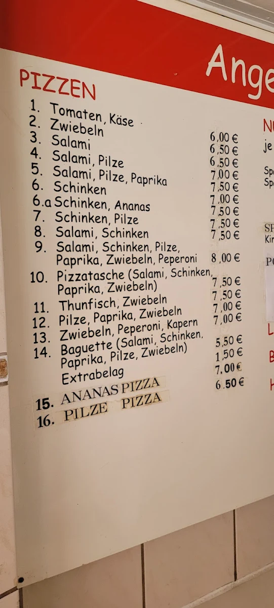 Speisekarte, Pizzeria Thang Tran Van
