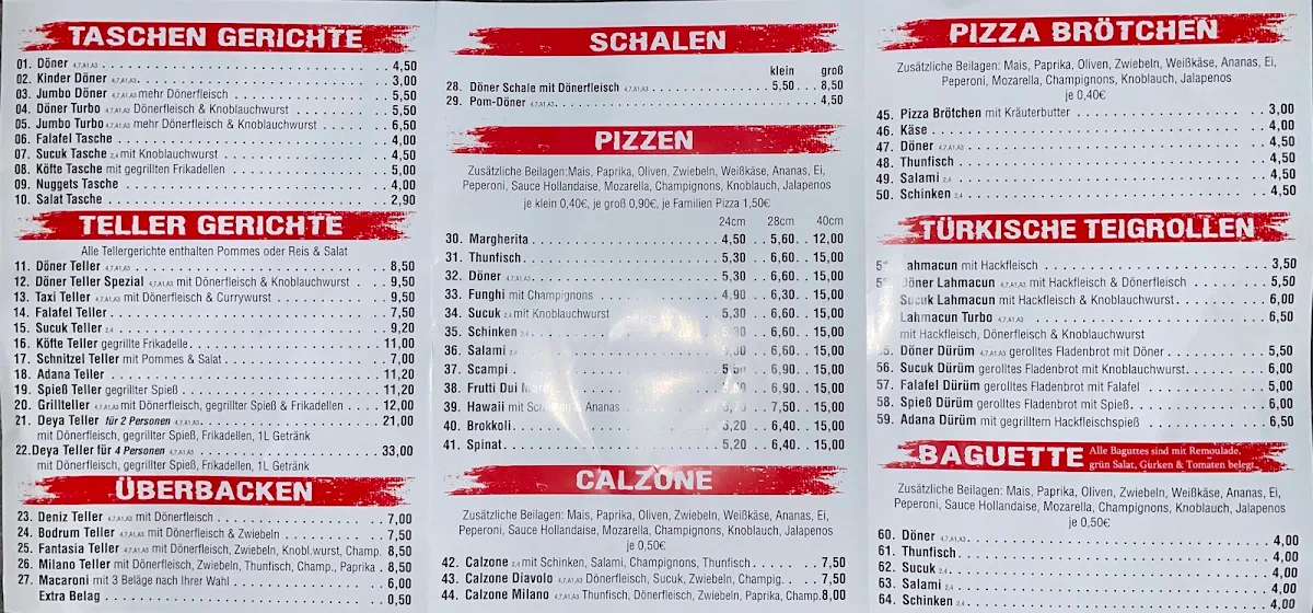 Speisekarte, Derya Grill