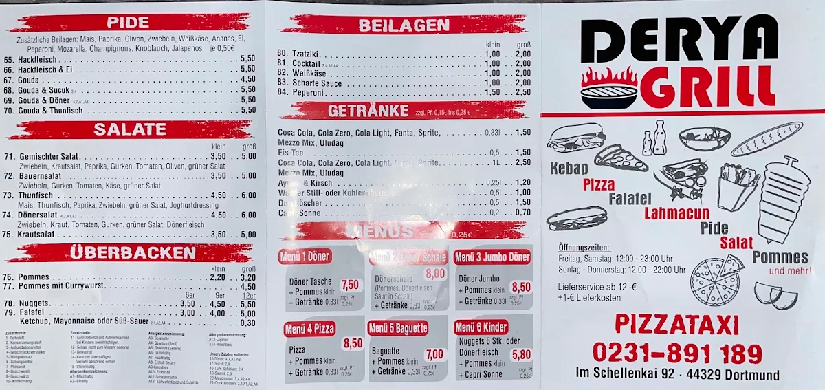 Speisekarte, Derya Grill