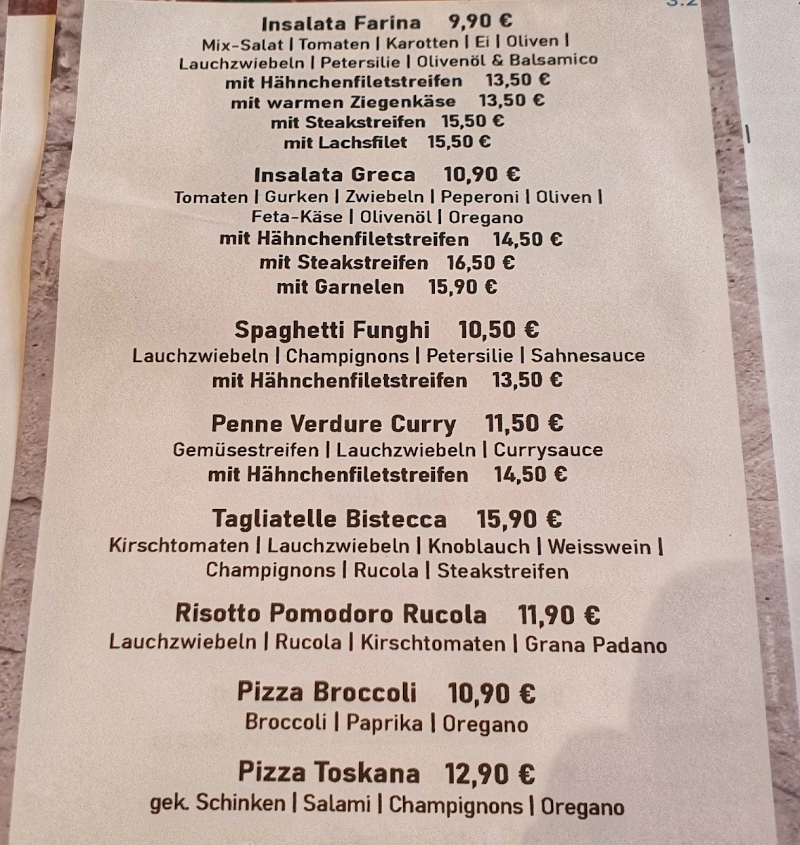 Speisekarte, Farina Bochum UG & Co. KG