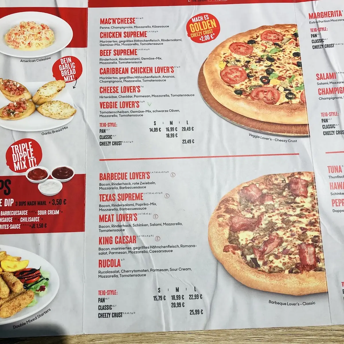 Speisekarte, Pizza Hut - Köln/Schildergasse