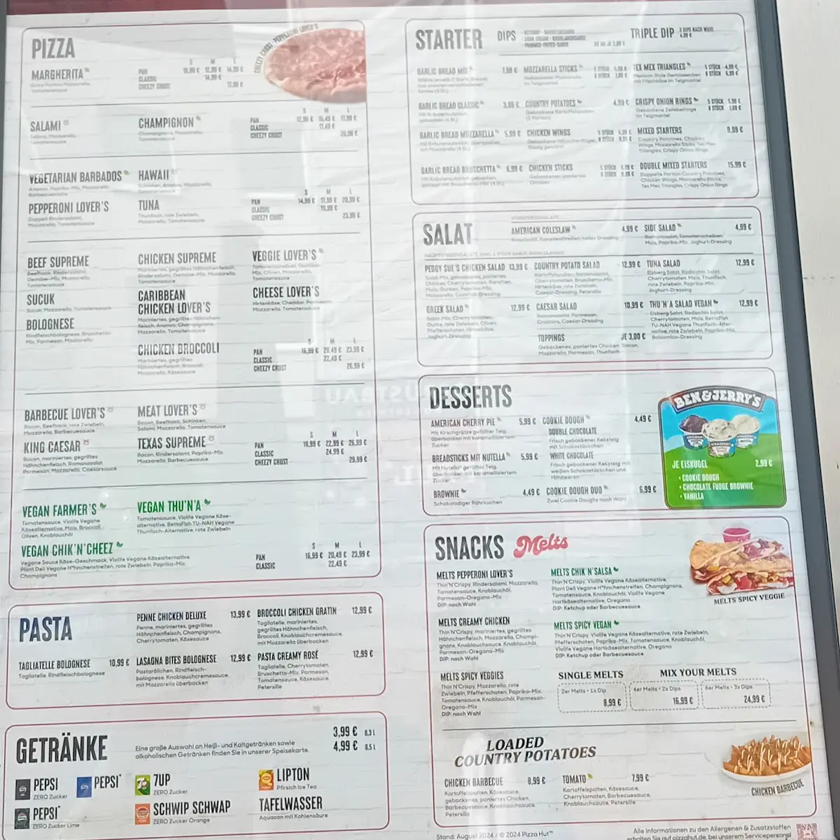 Speisekarte, Pizza Hut - Köln/Schildergasse