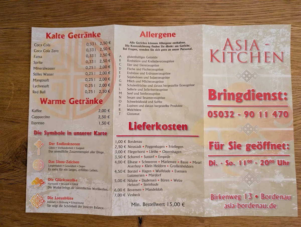Speisekarte, Asia Kitchen