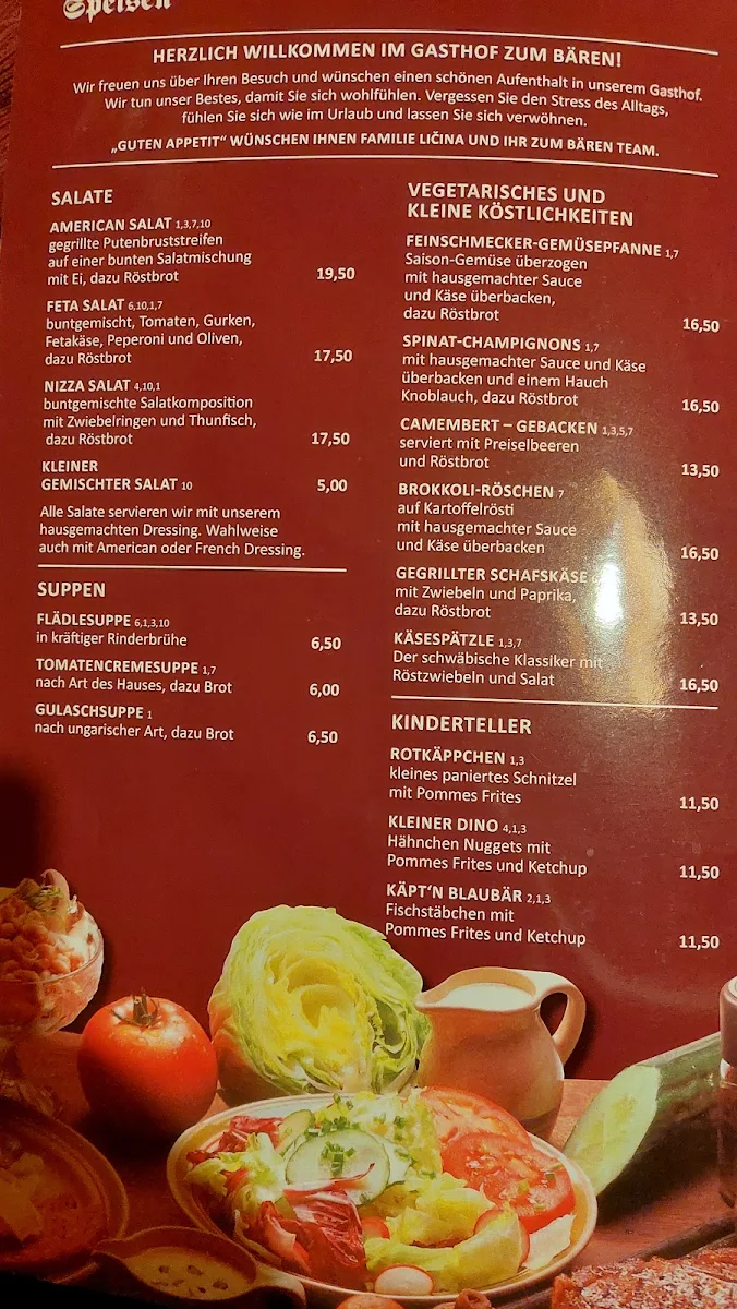 Speisekarte, Gasthof zum Bären
