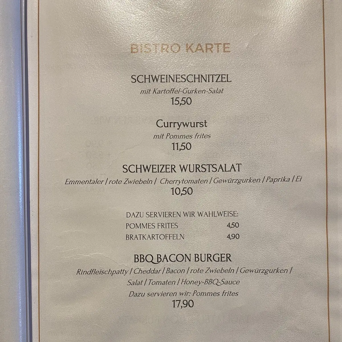Speisekarte, Restaurant Palatina