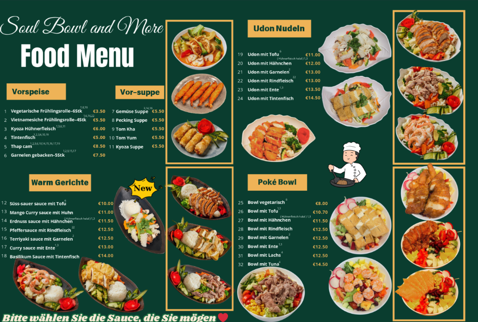 Speisekarte, Soul Bowls and more