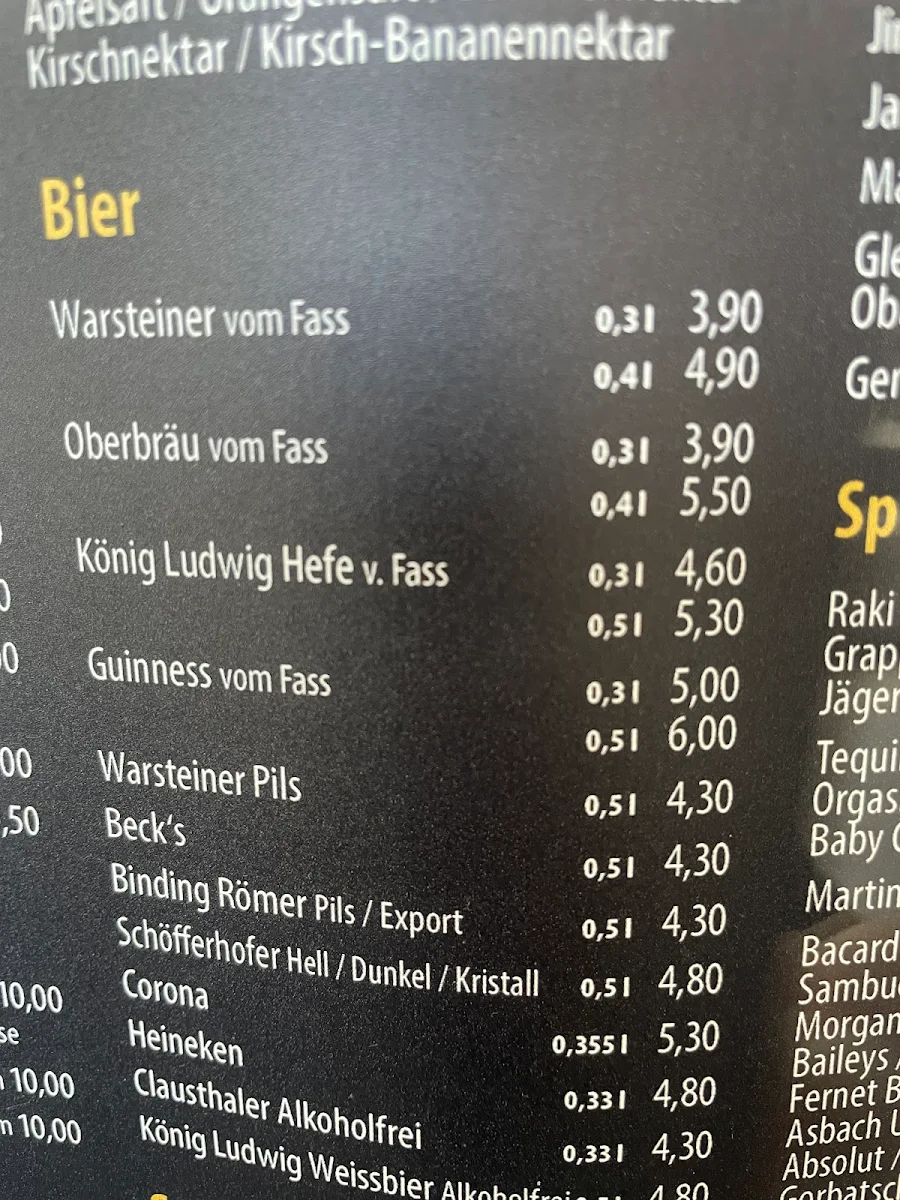 Speisekarte, Bistro König Bar