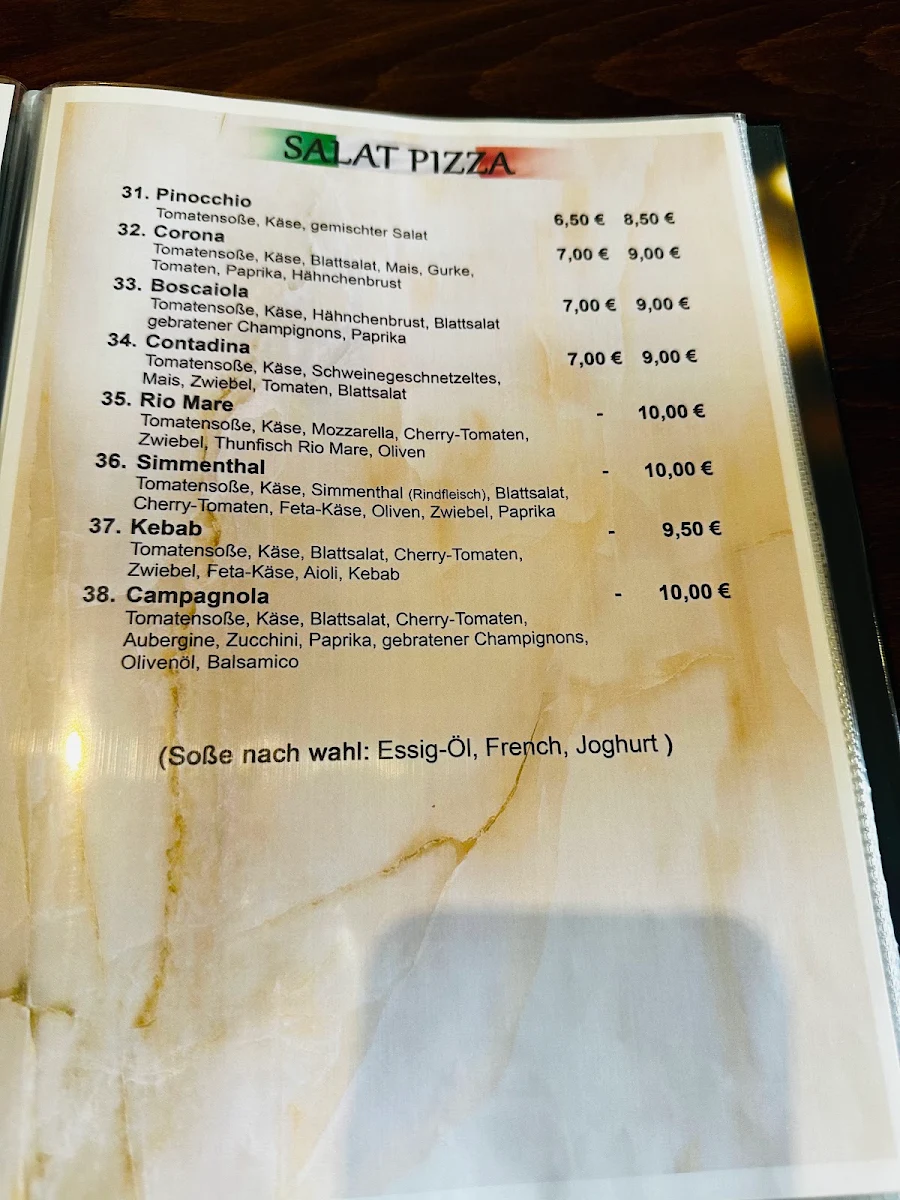 Speisekarte, Pizzeria Calabria