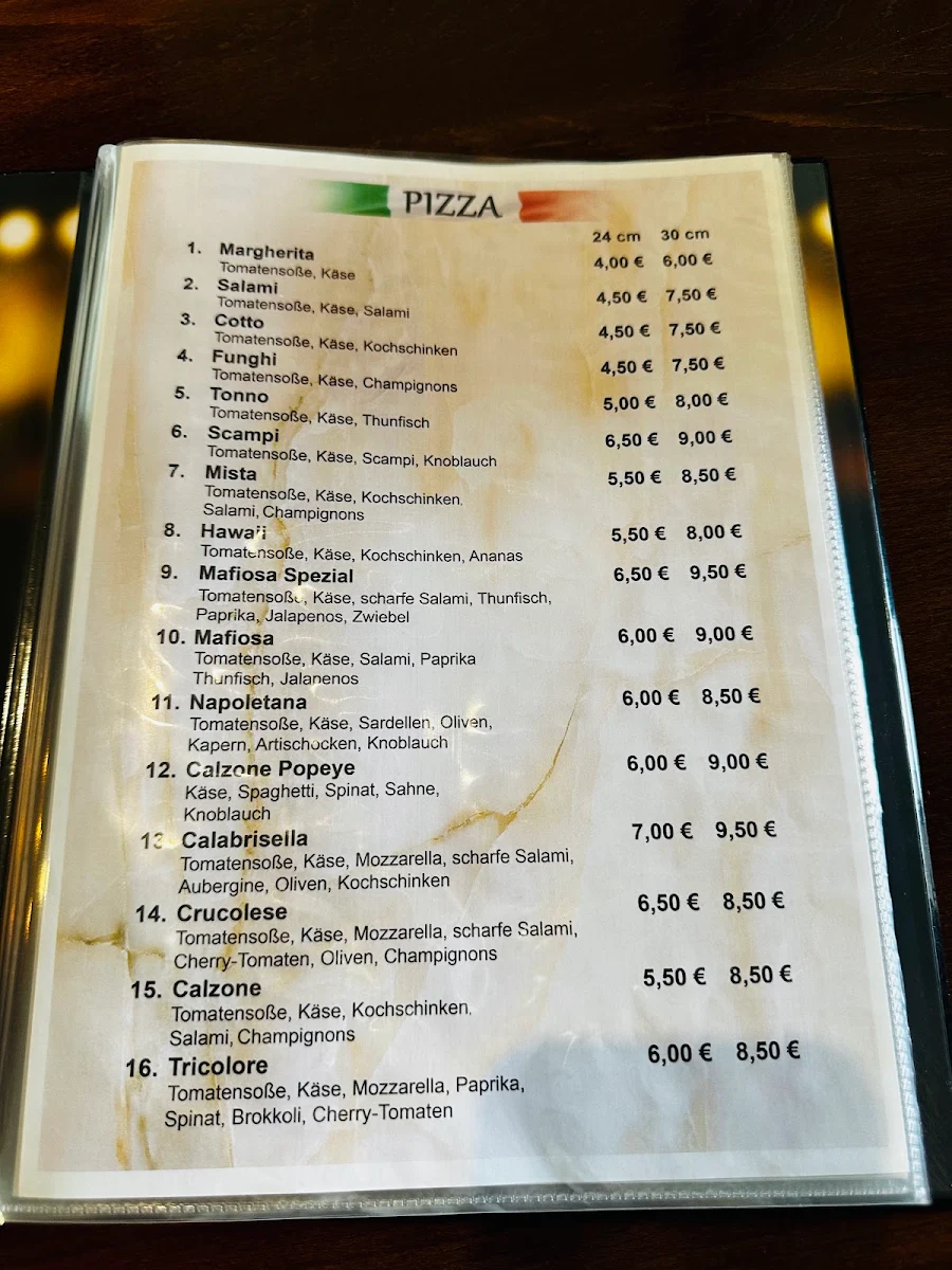 Speisekarte, Pizzeria Calabria