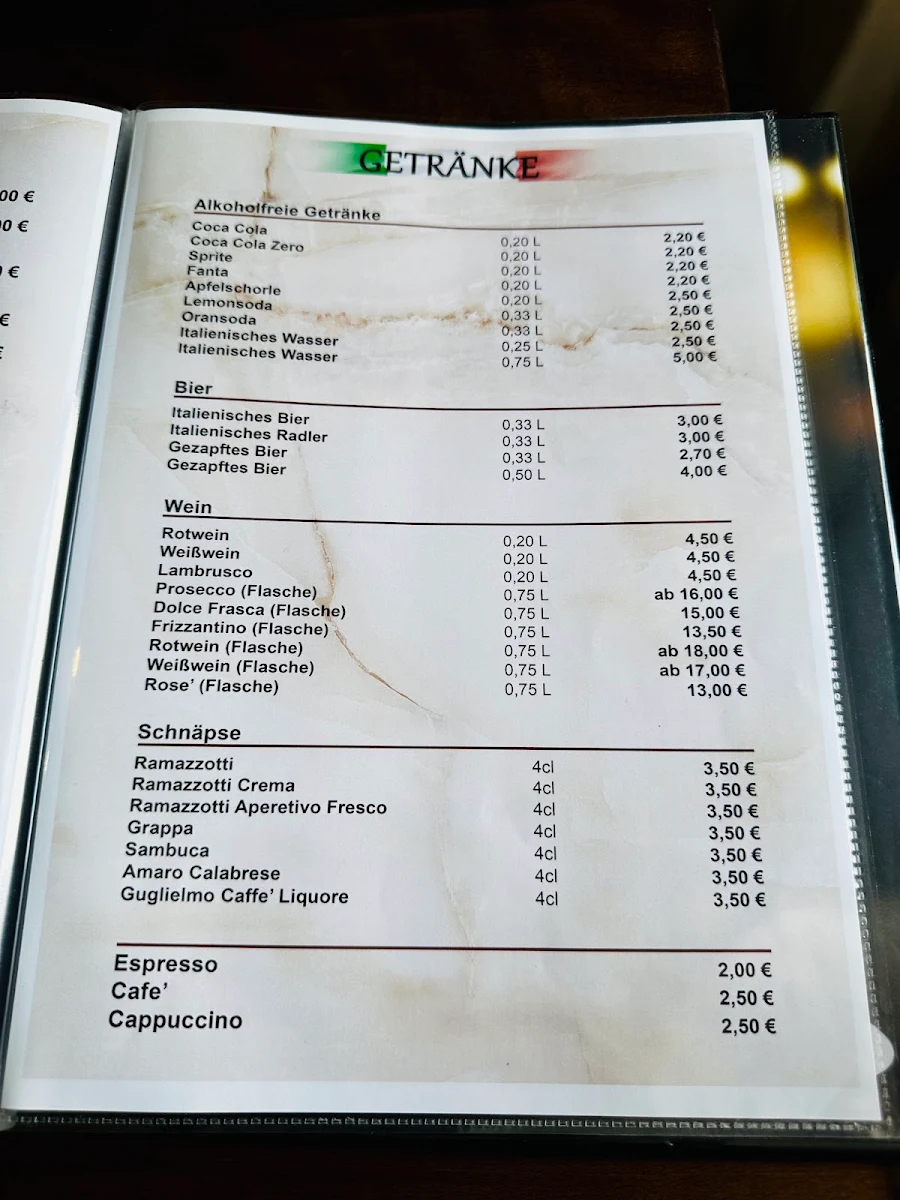 Speisekarte, Pizzeria Calabria