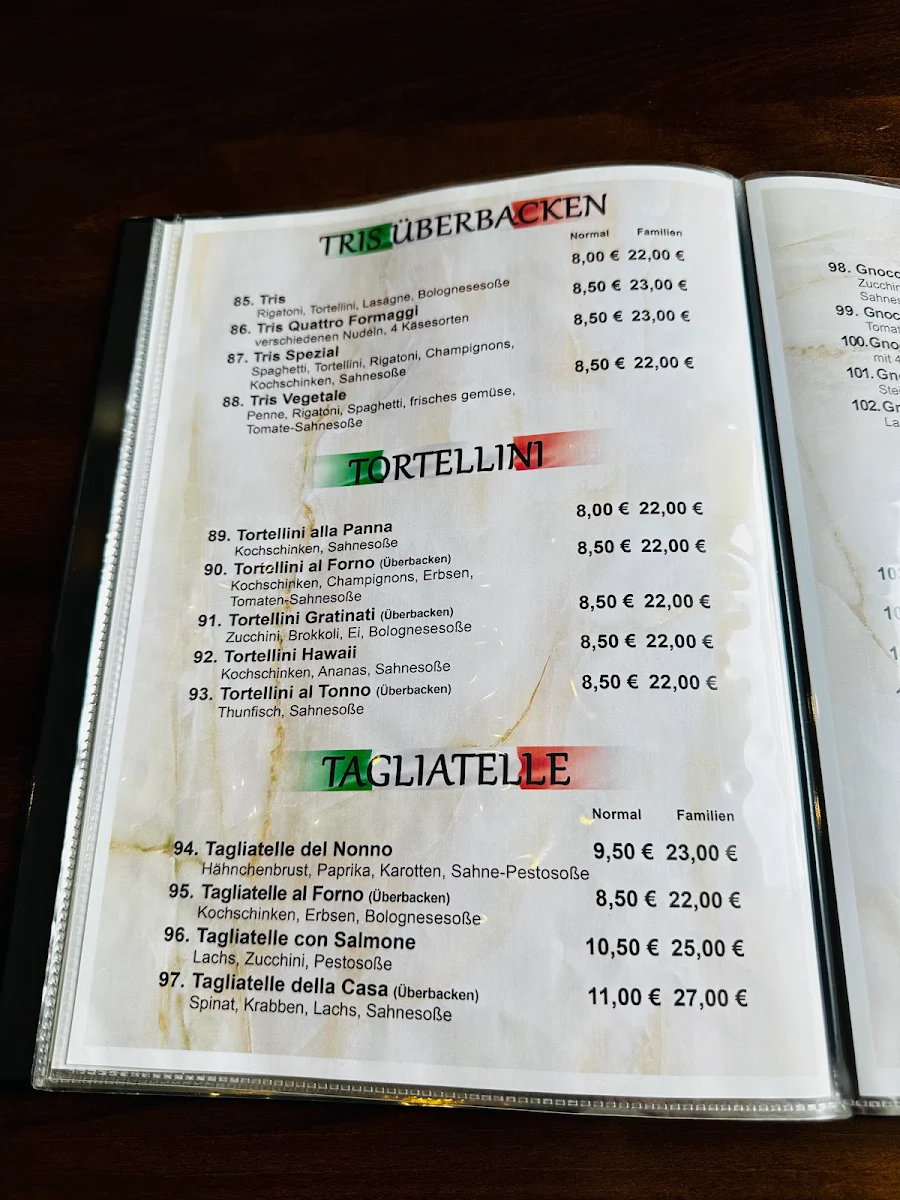 Speisekarte, Pizzeria Calabria