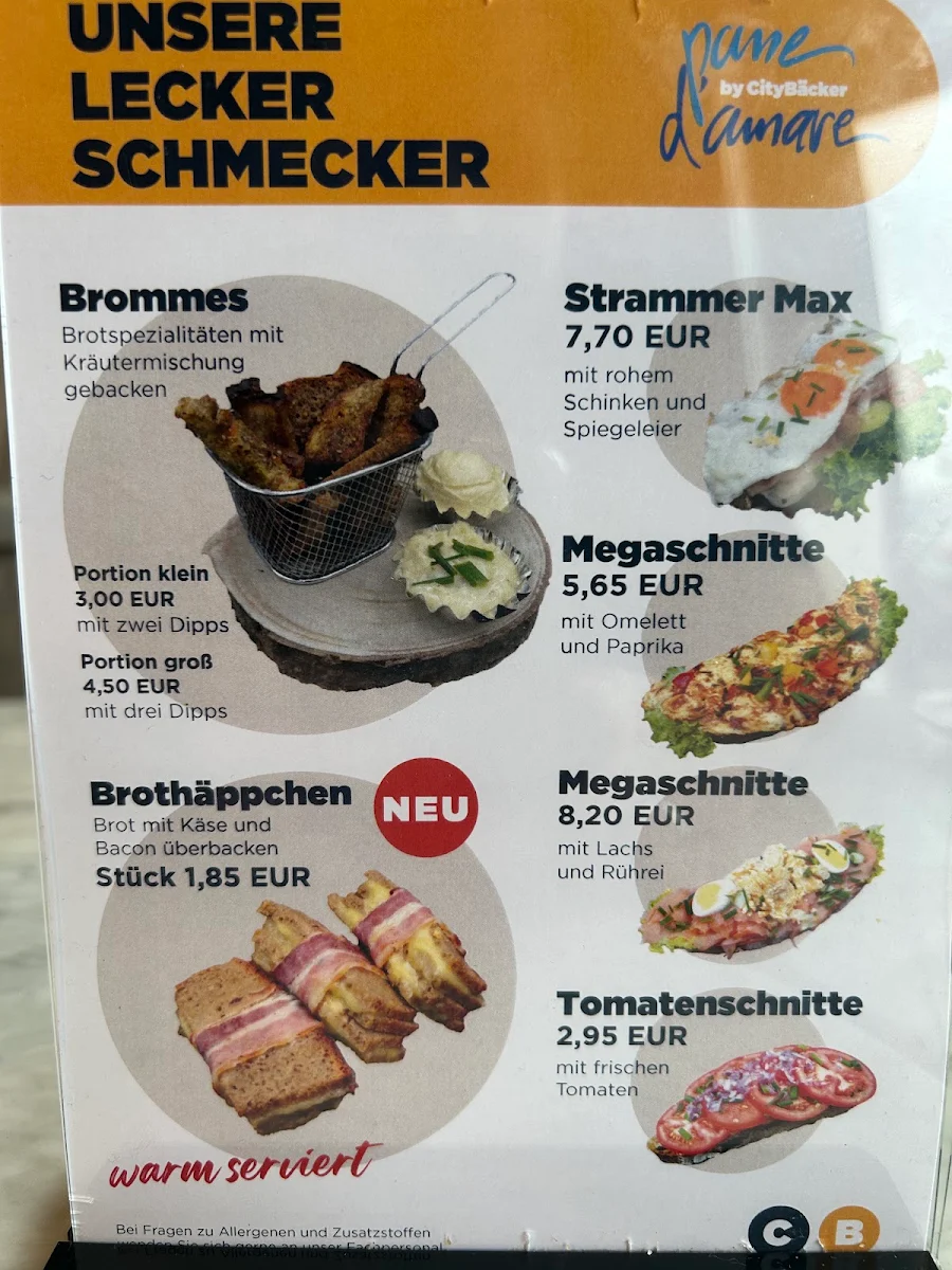 Speisekarte, Pane d' amare / Citybäcker