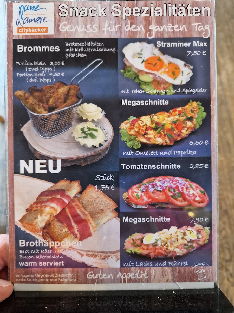 Speisekarte, Pane d' amare / Citybäcker