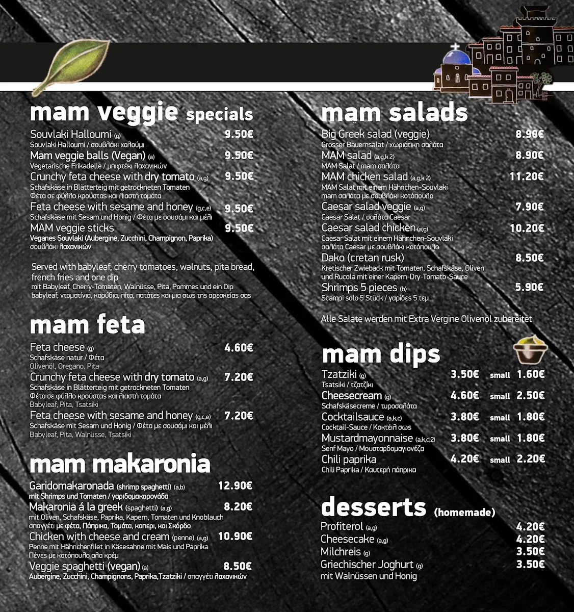 Speisekarte, MAM eat Greek