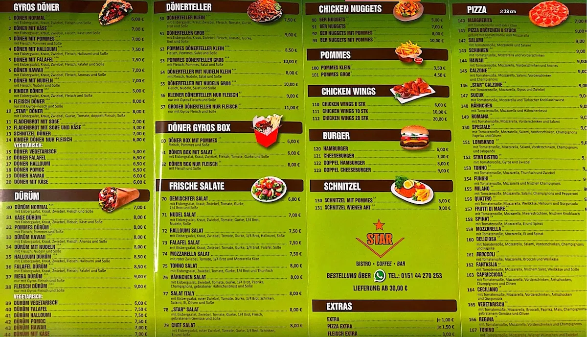 Speisekarte, STAR DÖNER & PİZZA
