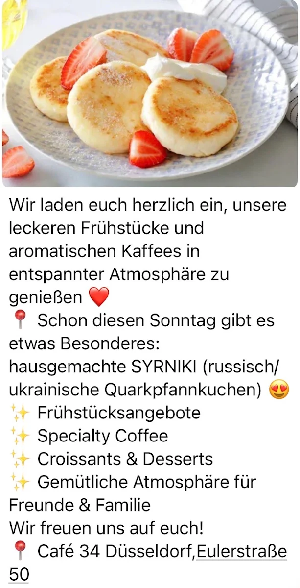 Speisekarte, Cafe 34 Düsseldorf