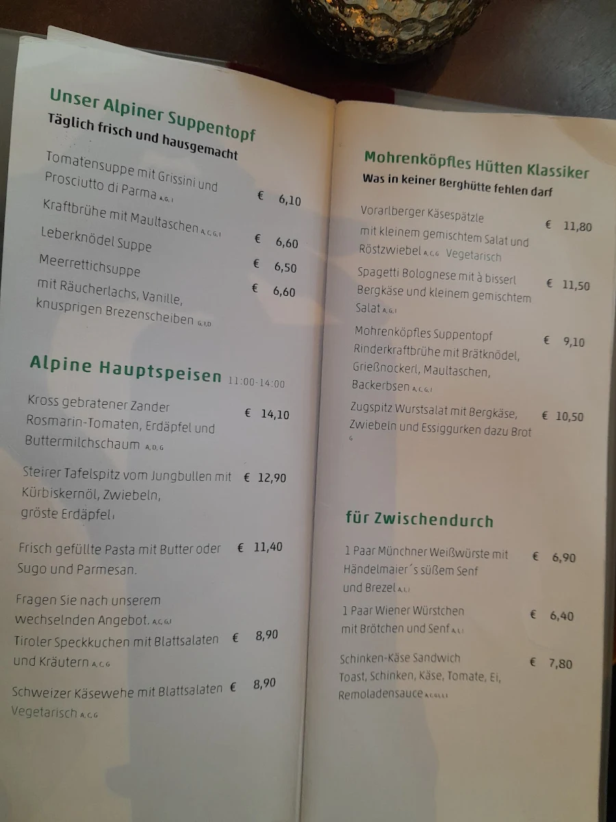 Speisekarte, Konditorei Café Mohrenköpfle Ulm