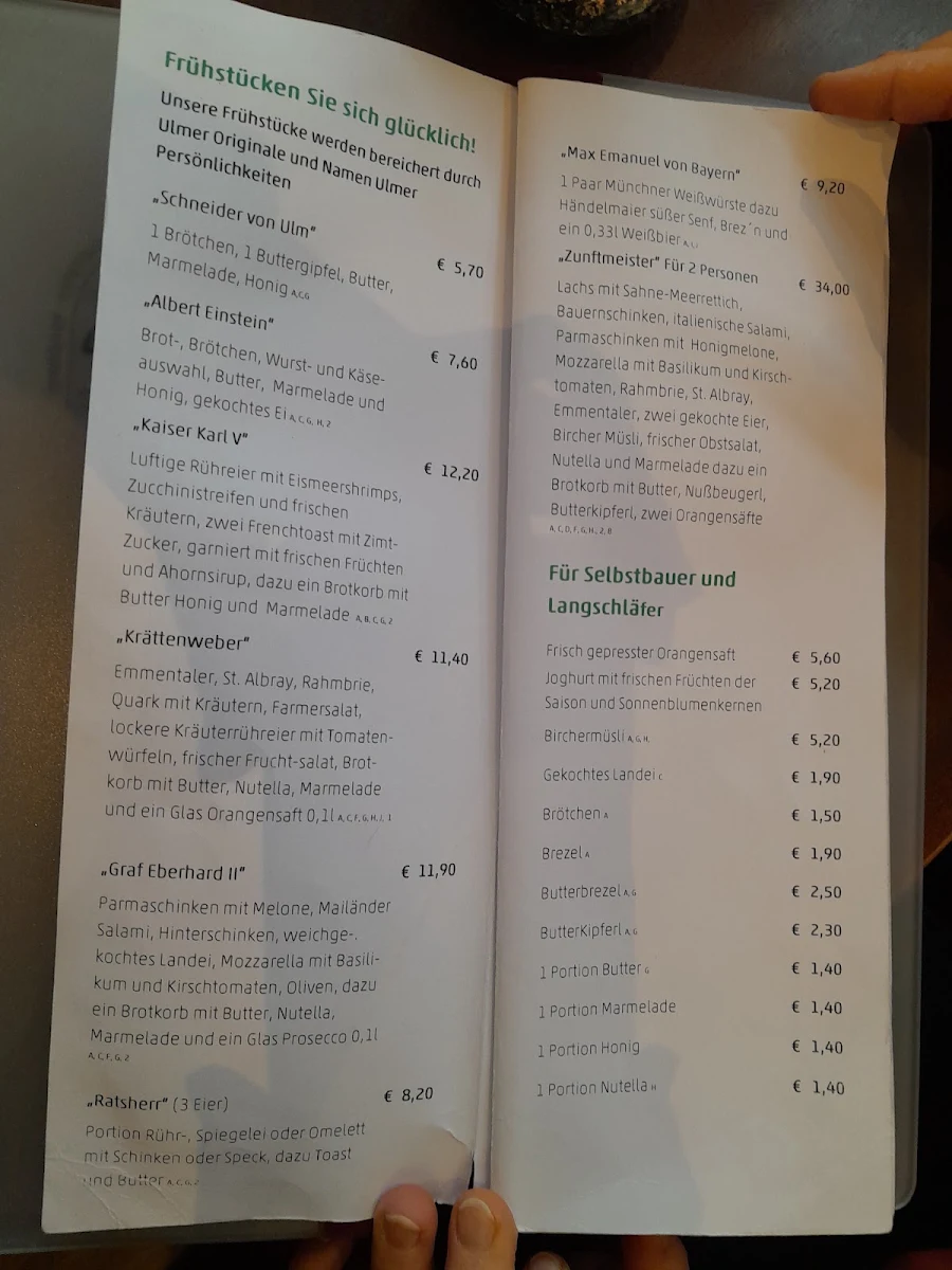 Speisekarte, Konditorei Café Mohrenköpfle Ulm