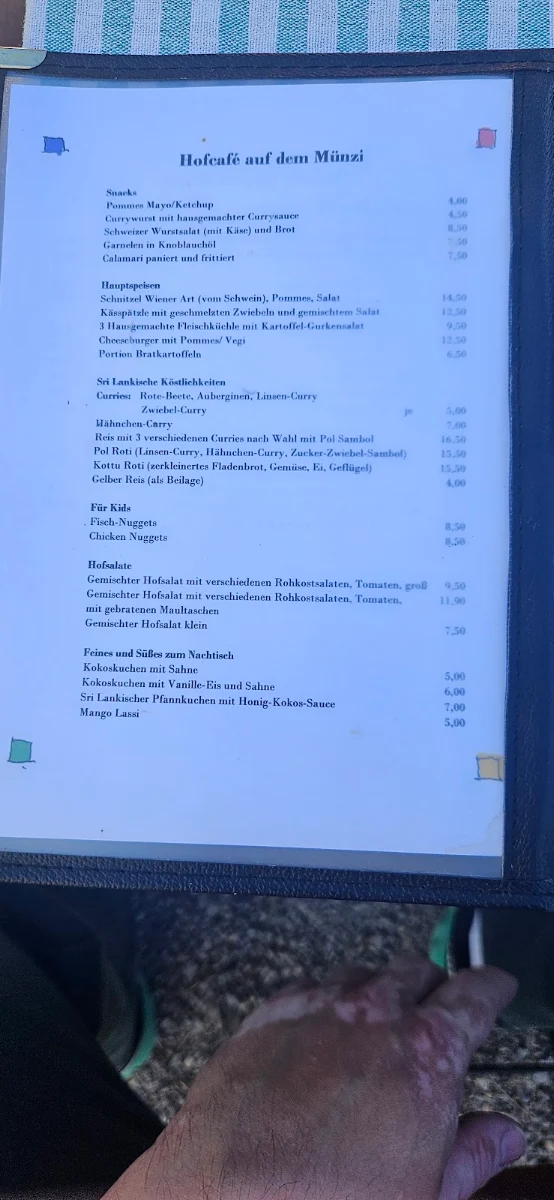Speisekarte, Hofcafé auf dem Münzi