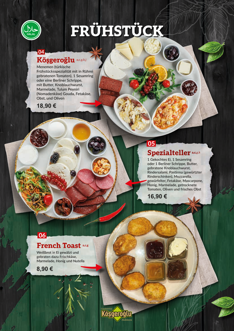 Speisekarte, Köşgeroğlu
