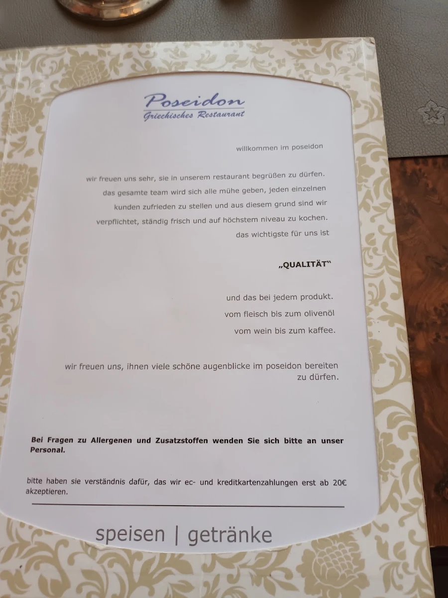 Speisekarte, Poseidon