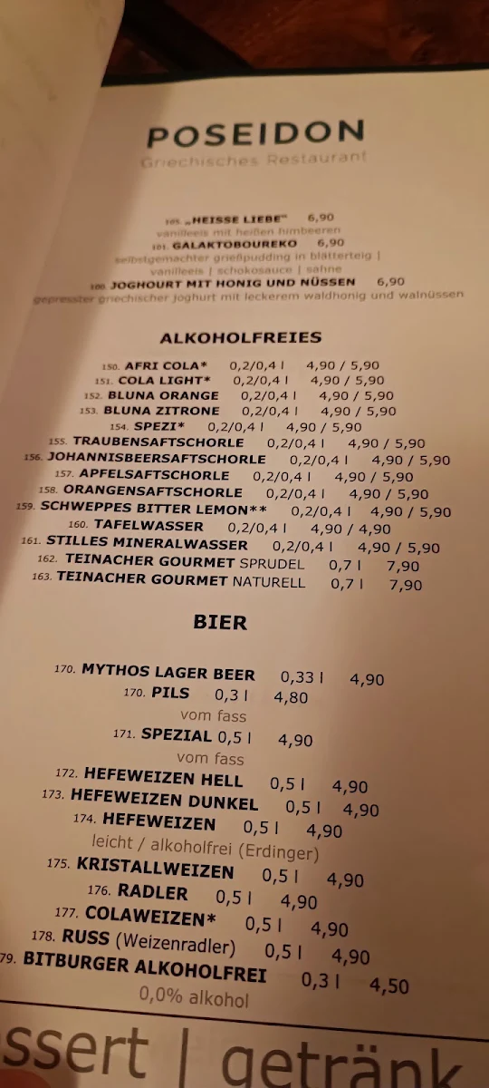 Speisekarte, Poseidon