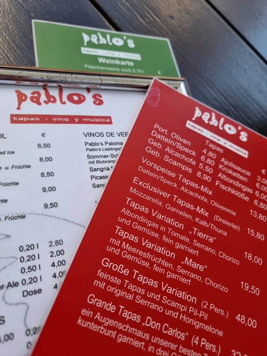 Speisekarte, Pablo's wine - mediterrane Speisen