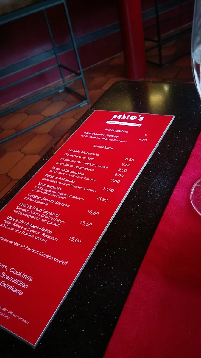 Speisekarte, Pablo's wine - mediterrane Speisen