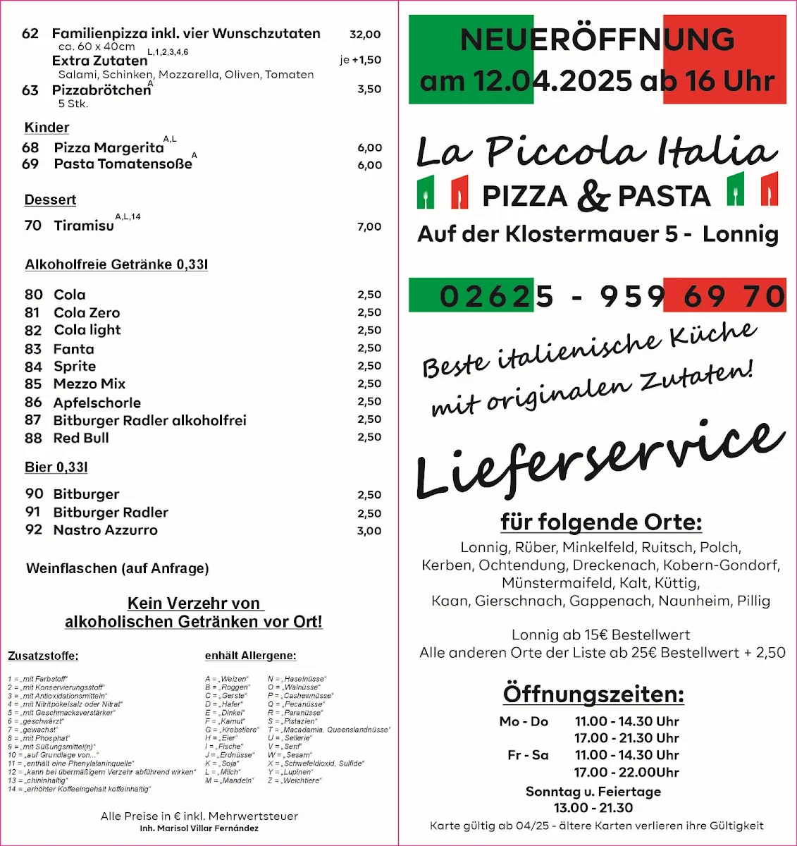 Speisekarte, La piccola Italia