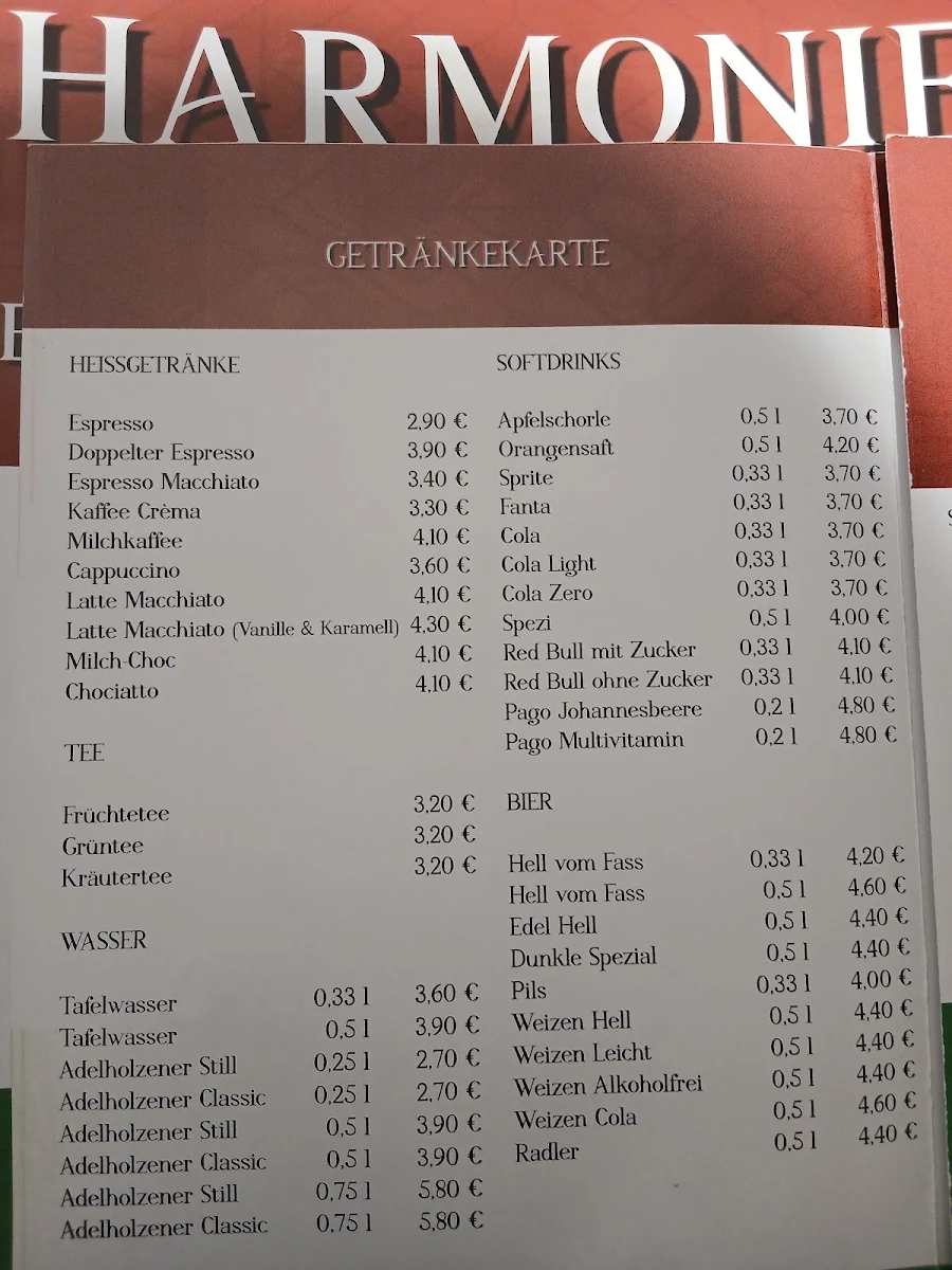 Speisekarte, Harmonie - Ungarische Spezialitäten