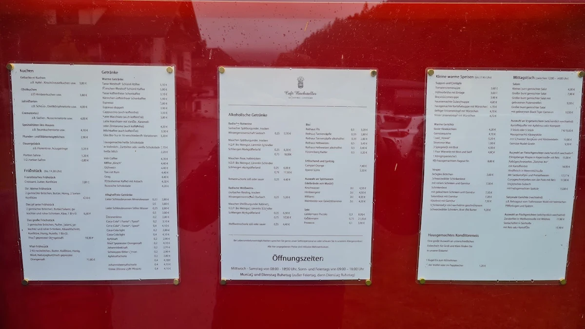 Speisekarte, Café Konditorei Bockstaller
