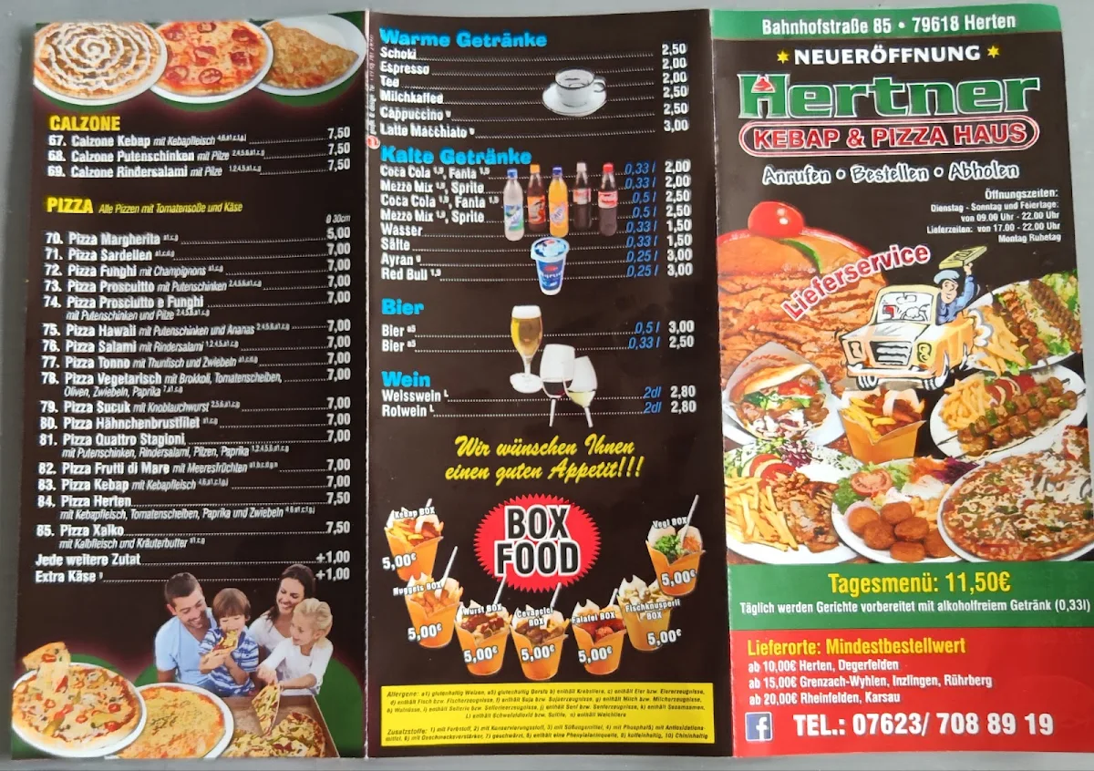 Speisekarte, Hertener Kebab Pizza Haus