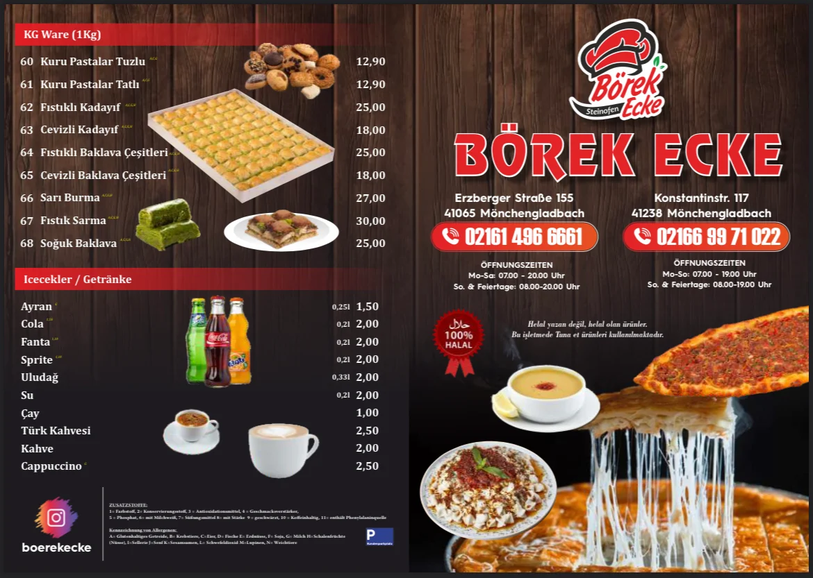 Speisekarte, Börek Ecke & Döner Ecke