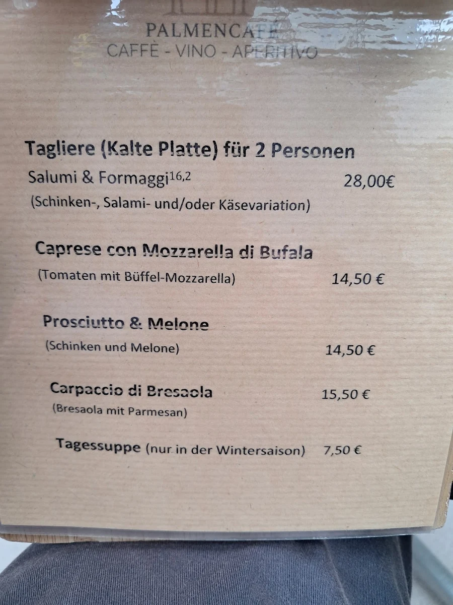 Speisekarte, Palmencafé Lamano - Rheinfelden (Baden)
