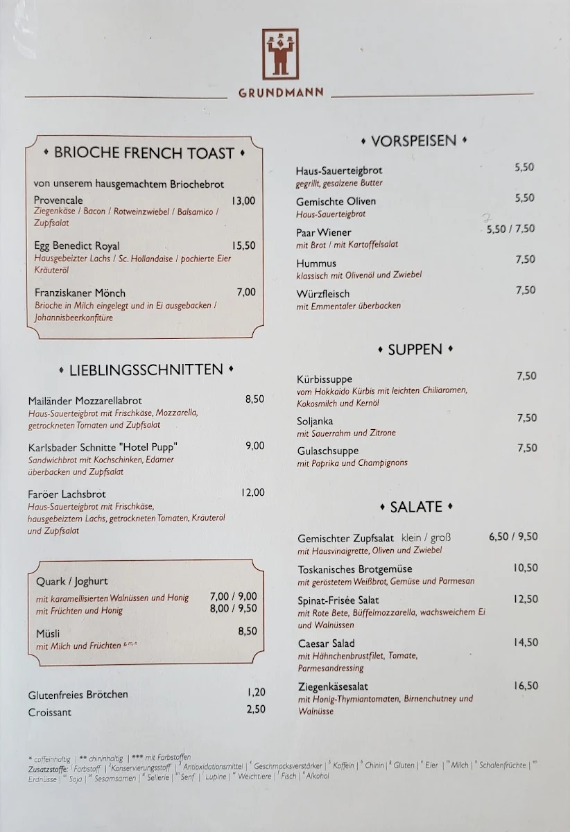 Speisekarte, Café Grundmann
