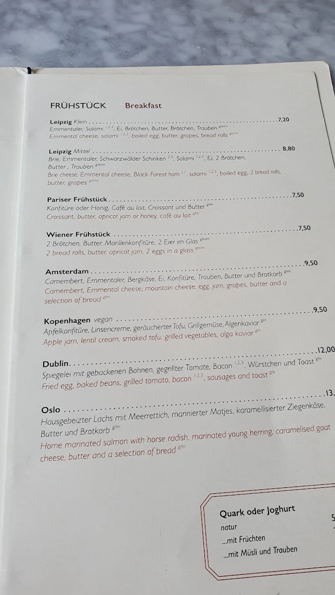 Speisekarte, Café Grundmann