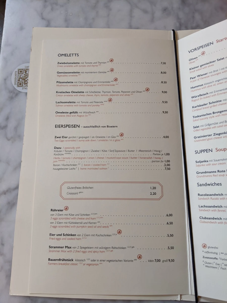 Speisekarte, Café Grundmann