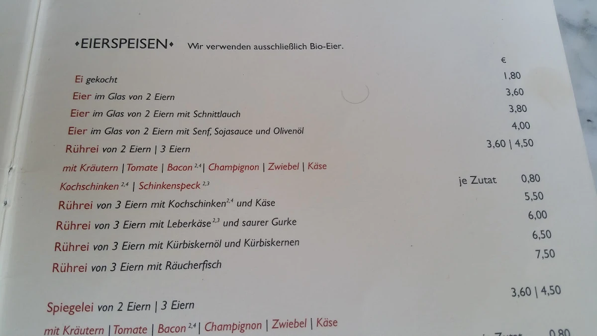 Speisekarte, Café Grundmann