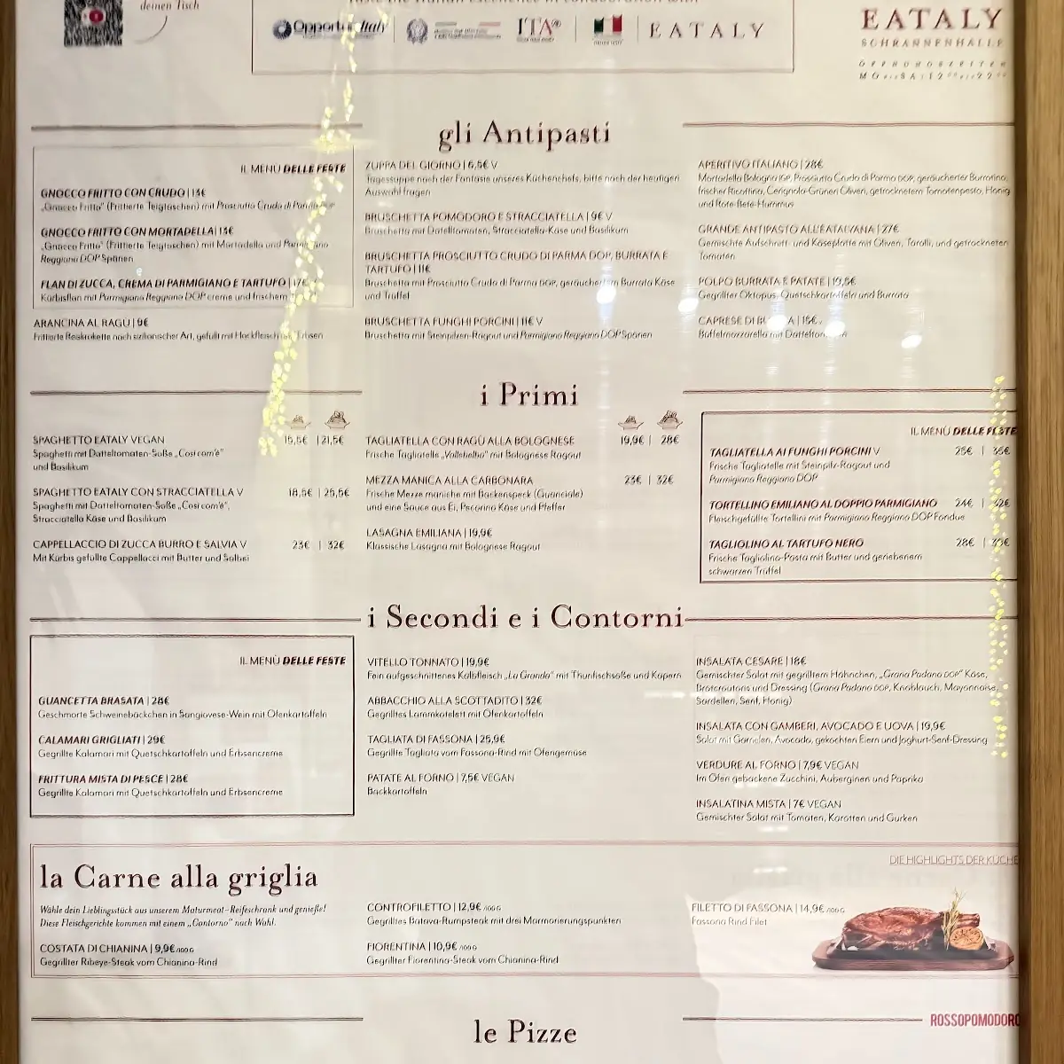 Speisekarte, Eataly Munich